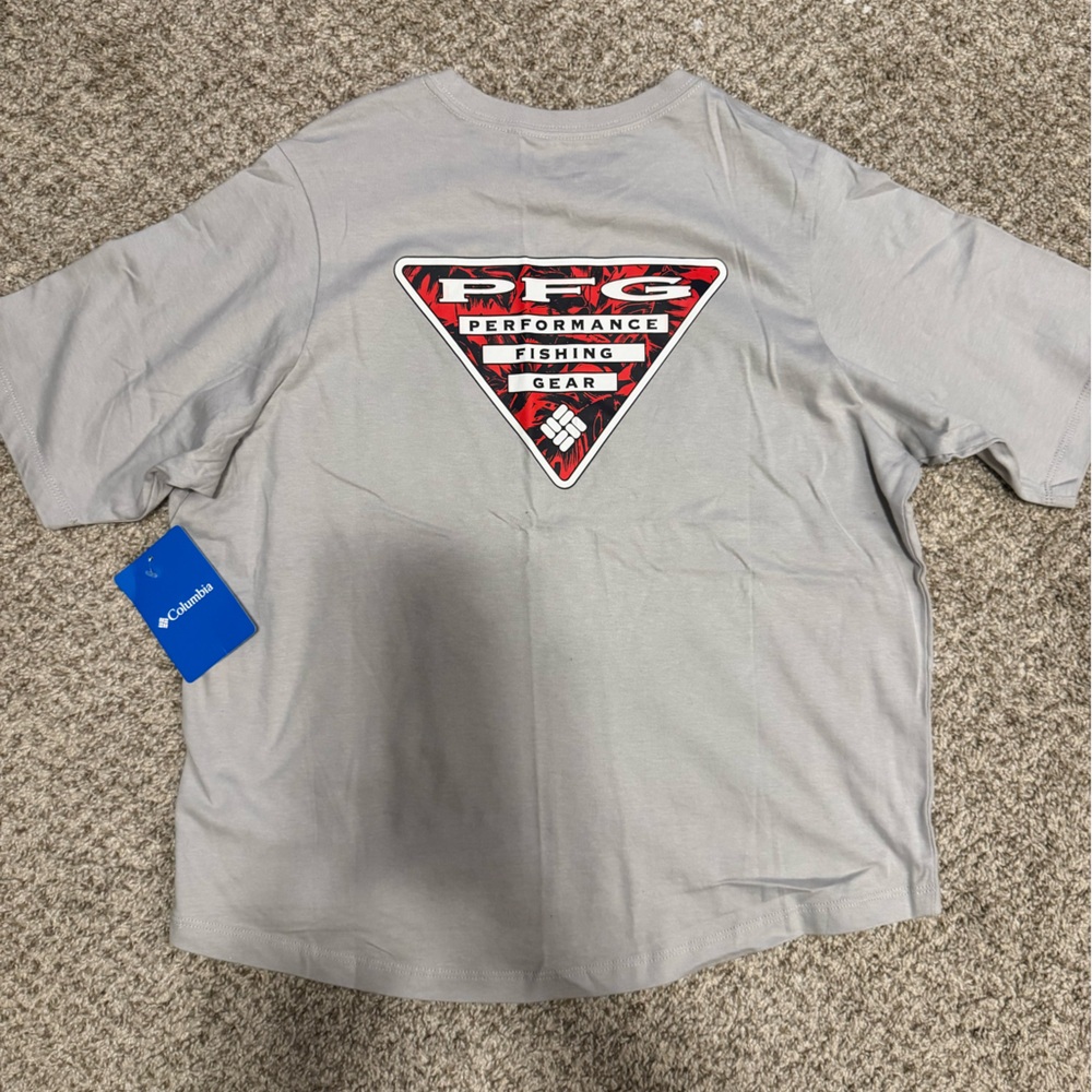 Columbia PFG Gray Short Sleeve Tee long crop